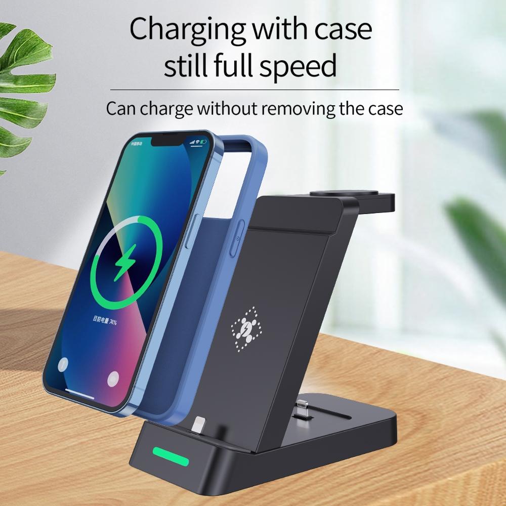 18W 3 In 1 Wireless Charger Stand For Iphone & Apple Watch - Black 7