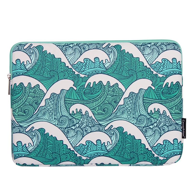 Green Wave 11 Laptop Sleeve in Pu Leather Print