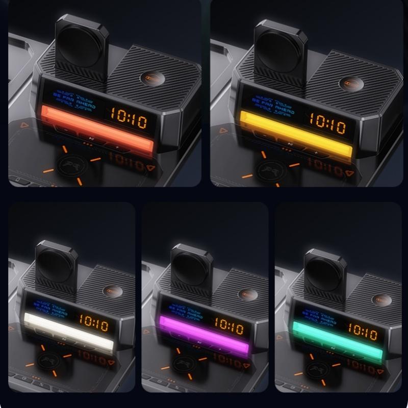 5 In 1 Magnetic Wireless Charger Stand With Clock & Speaker - Black 4
