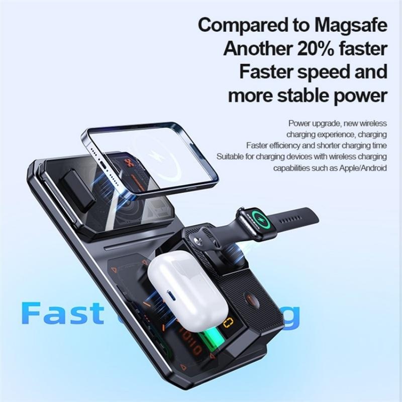 5 In 1 Magnetic Wireless Charger Stand With Clock & Speaker - Black 7