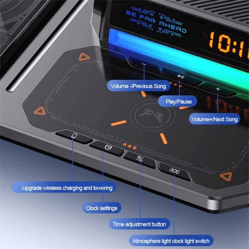 5 In 1 Magnetic Wireless Charger Stand With Clock & Speaker - Black 9