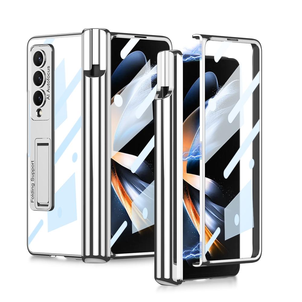 For Samsung Galaxy Z Fold4 5G Shockproof Magnetic Case With Pen Slots - Black 11