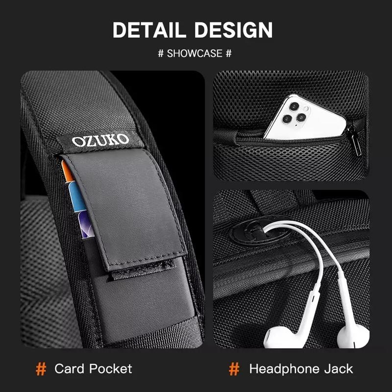 Waterproof Men Business Chest Bag With Usb Charging Port Anti Theft Shoulder Messenger Bag - Dark Blue 7