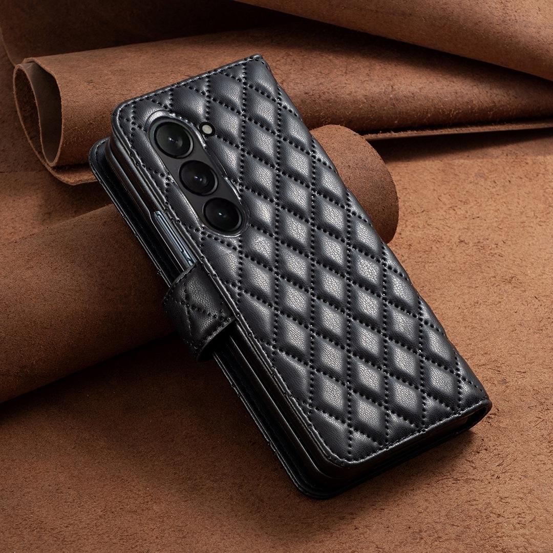 For Samsung Galaxy Z Fold4 5G Samsung Fold 4 Diamond Lattice Wallet Case - Sleek And Stylish - Black 7