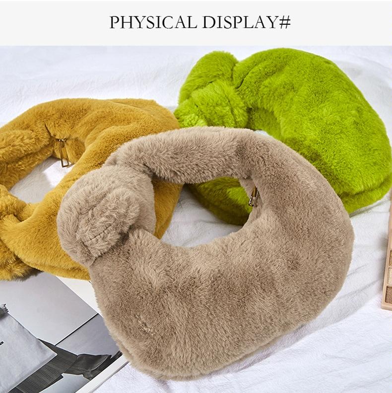 Plush Rabbit Fleece Tote with Knotted Handles - Olive Green 7