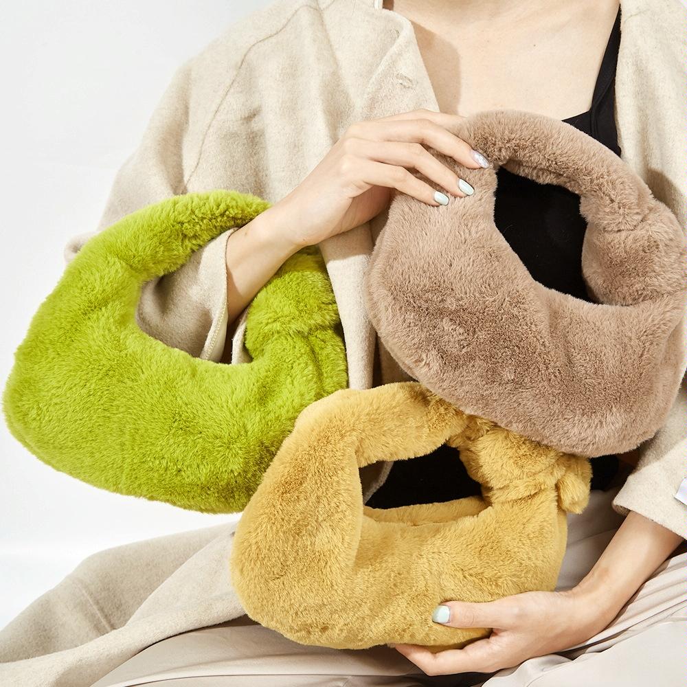 Plush Rabbit Fleece Tote with Knotted Handles - Olive Green 8