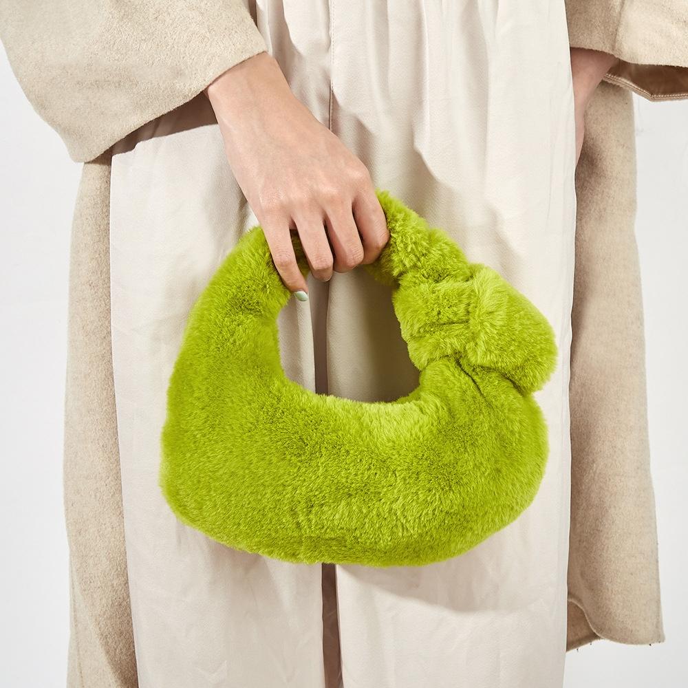 Plush Rabbit Fleece Tote with Knotted Handles - Olive Green 9