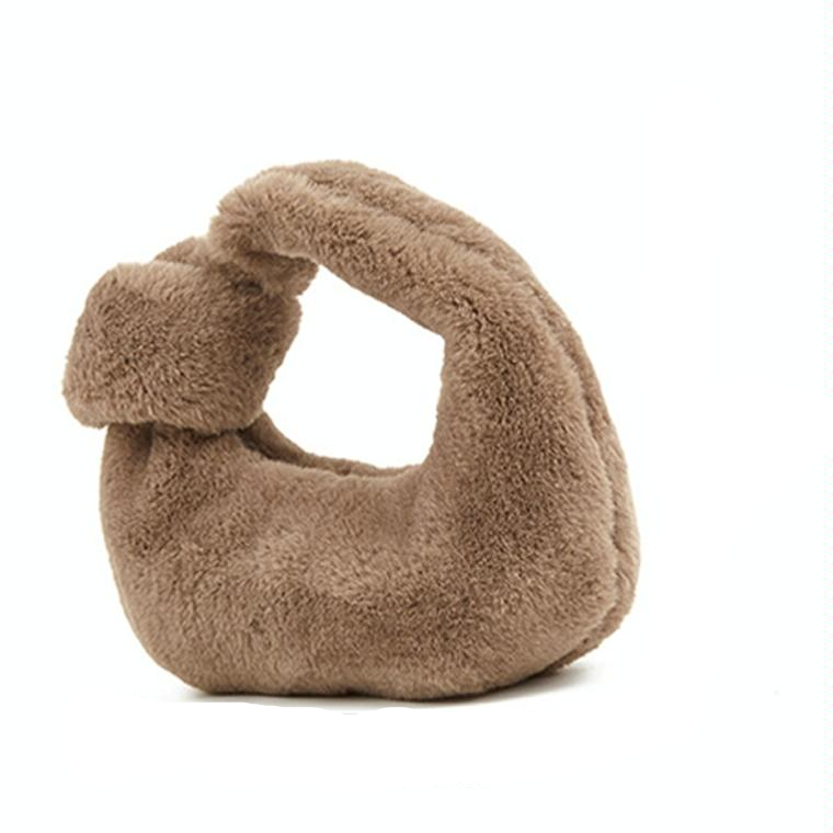 Plush Rabbit Fleece Tote with Knotted Handles - Olive Green 14