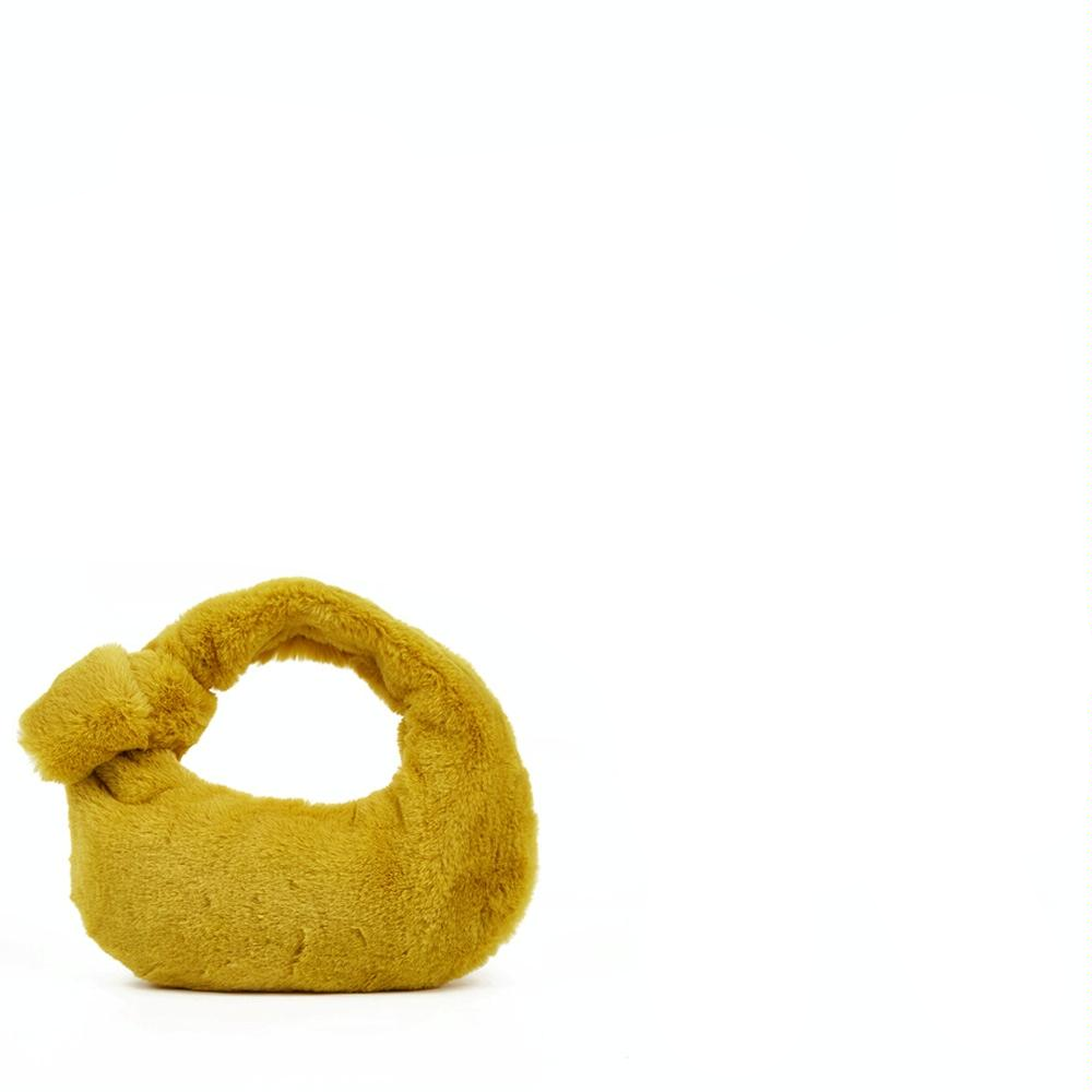 Plush Rabbit Fleece Tote with Knotted Handles - Olive Green 15