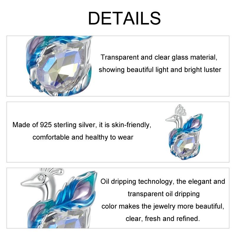 925 Sterling Silver Colorful Peacock Diy Beads 4
