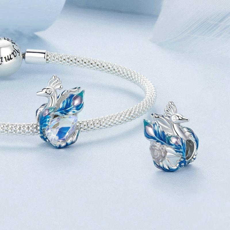 925 Sterling Silver Colorful Peacock Diy Beads 6