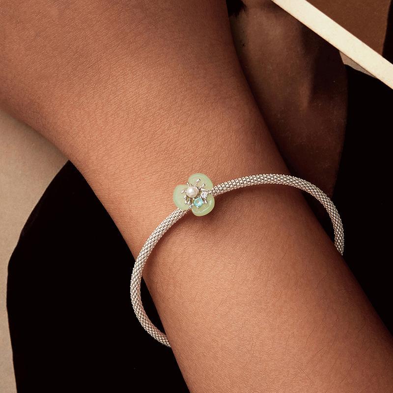 925 Sterling Silver Flower Pearl Silicone Spacer Beads For Jewelry 7