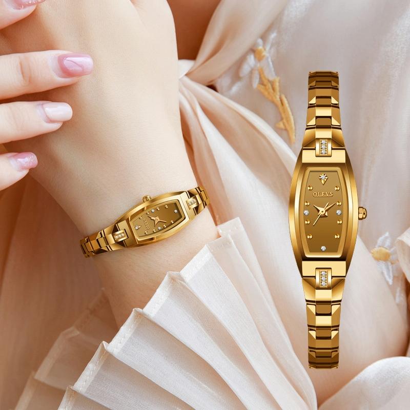 Women Tungsten Steel Quartz Watch with Small Diamond Dial - Rose Gold 3