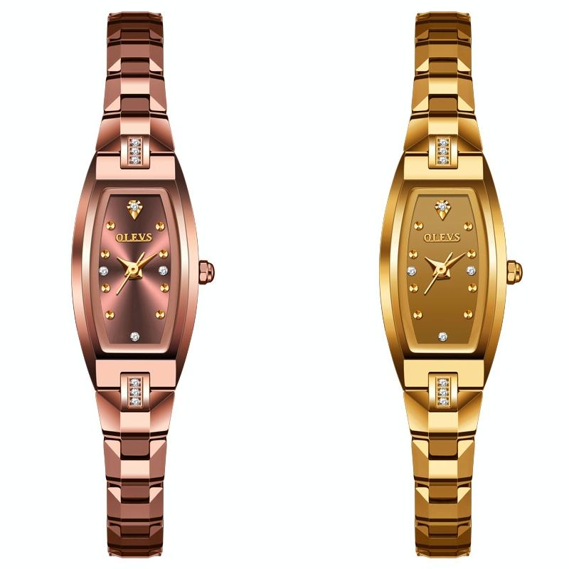 Women Tungsten Steel Quartz Watch with Small Diamond Dial - Rose Gold 4