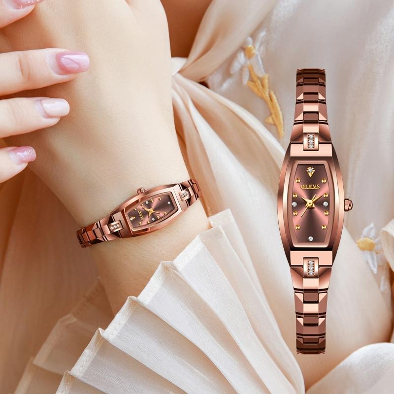 Women Tungsten Steel Quartz Watch with Small Diamond Dial - Rose Gold 8