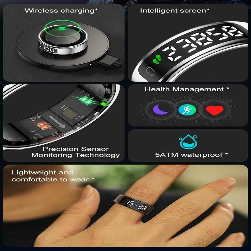 Smart Ring Heart Rate Blood Oxygen Sleep Sports Size 10 - Black 7