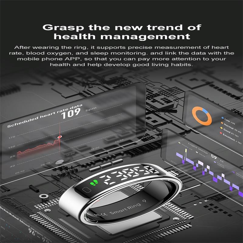 Smart Ring Heart Rate Blood Oxygen Sleep Sports Size 10 - Black 9