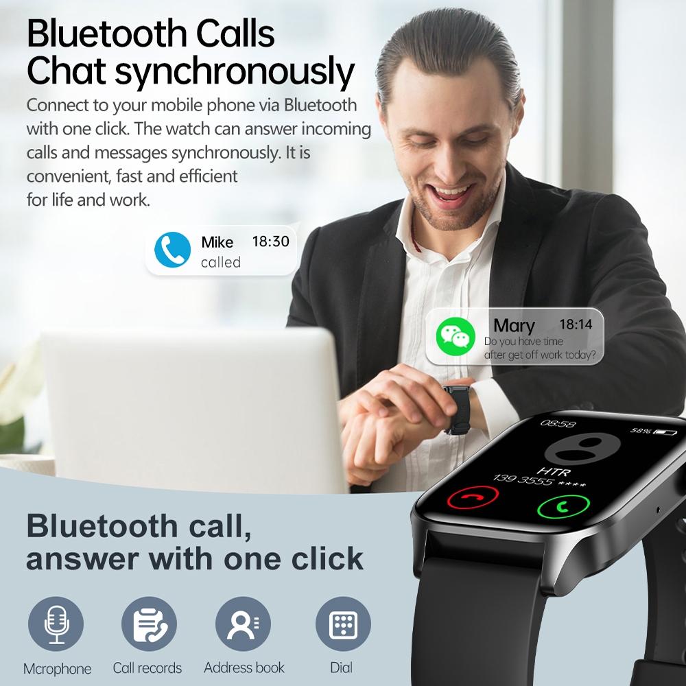 1.85 Inch Ip67 Waterproof Sports Health Monitoring Bluetooth Call Smart Watch - Black 12