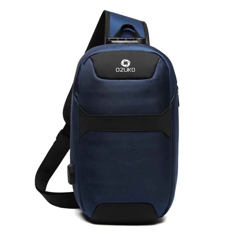 Waterproof Anti Theft Chest Bag With Usb Port Men Outdoor Messenger Bag Dark Blue 3