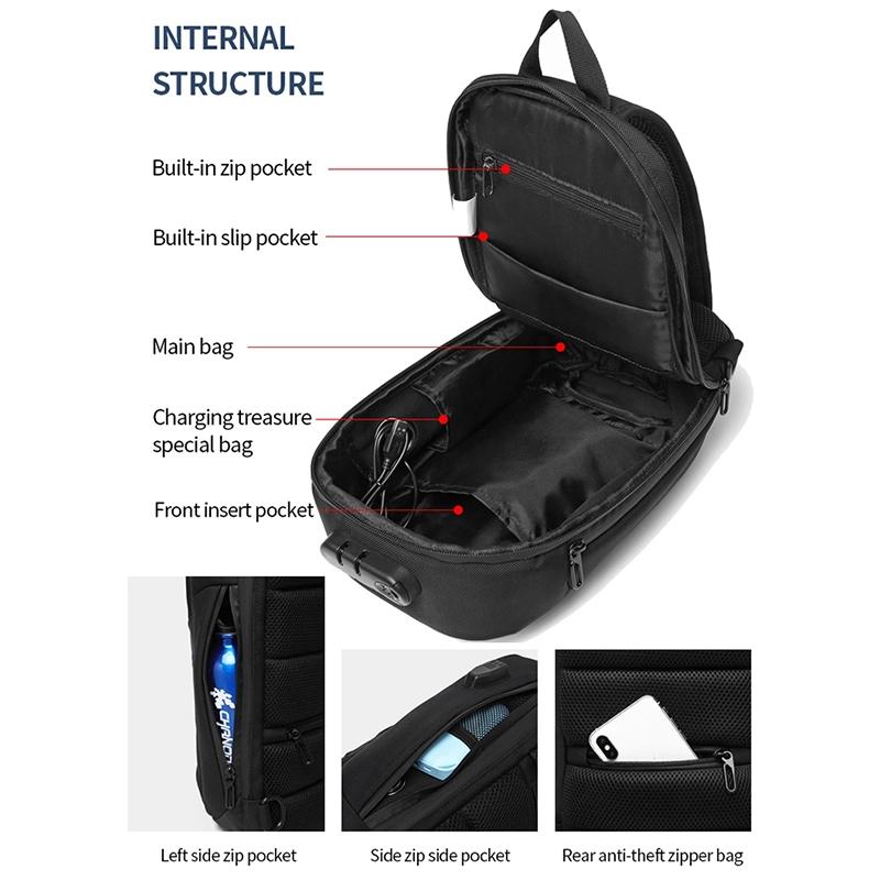 Waterproof Anti Theft Chest Bag With Usb Port Men Outdoor Messenger Bag Dark Blue 6