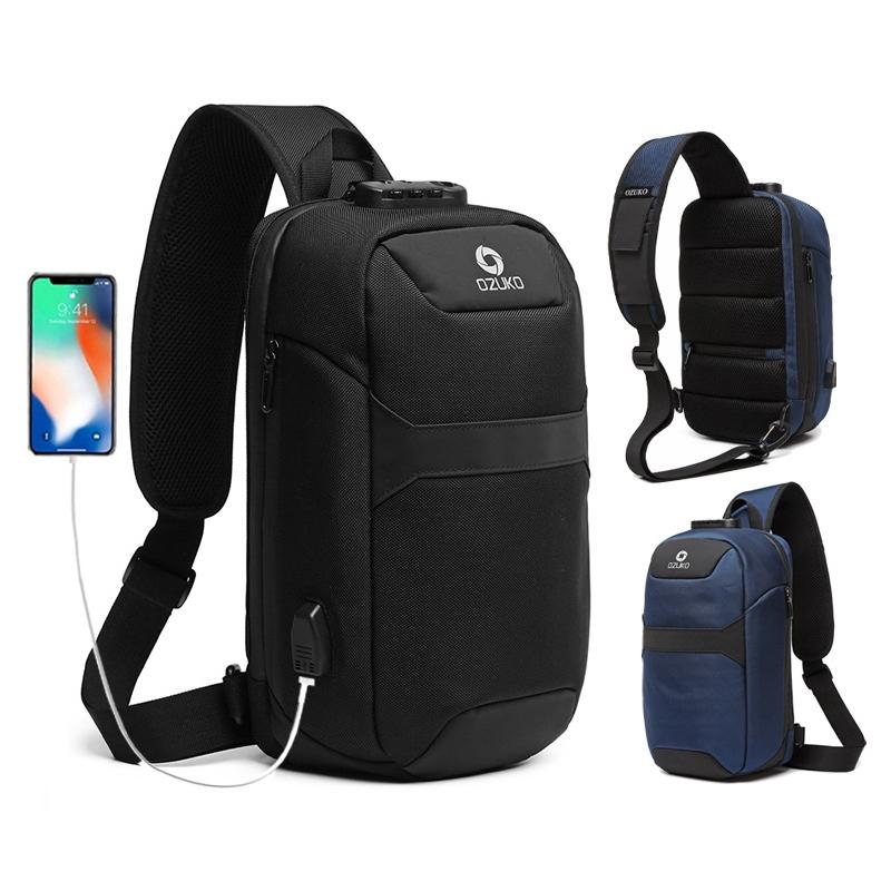 Waterproof Anti Theft Chest Bag With Usb Port Men Outdoor Messenger Bag Dark Blue 8