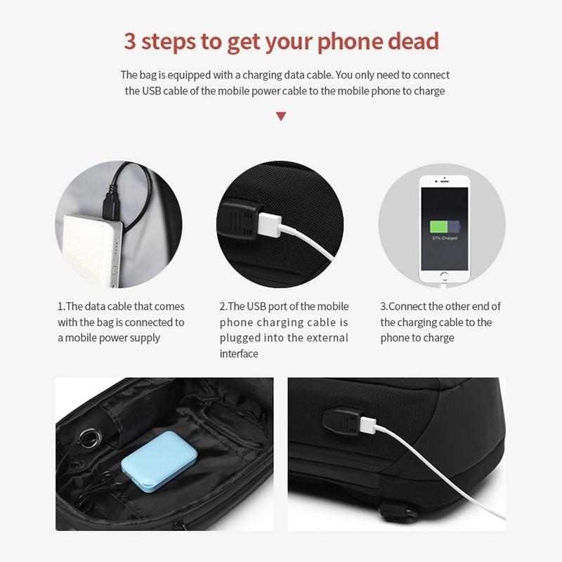 Waterproof Anti Theft Chest Bag With Usb Port Men Outdoor Messenger Bag Dark Blue 12