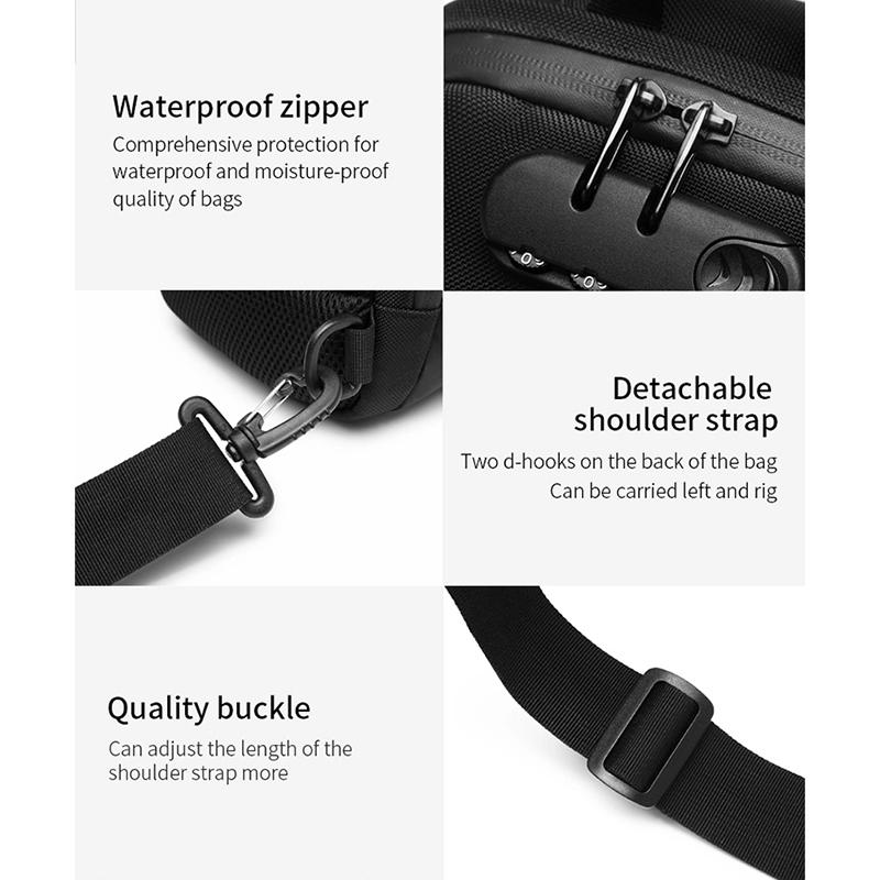 Waterproof Anti Theft Chest Bag With Usb Port Men Outdoor Messenger Bag Dark Blue 15