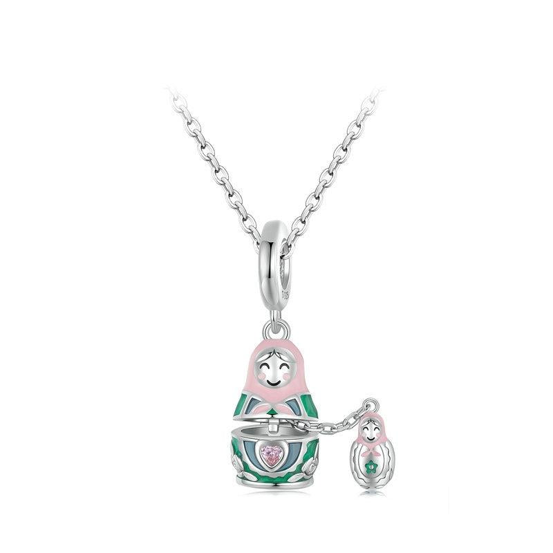 925 Sterling Silver Platinum Plated Doll Pendant With Beads 3