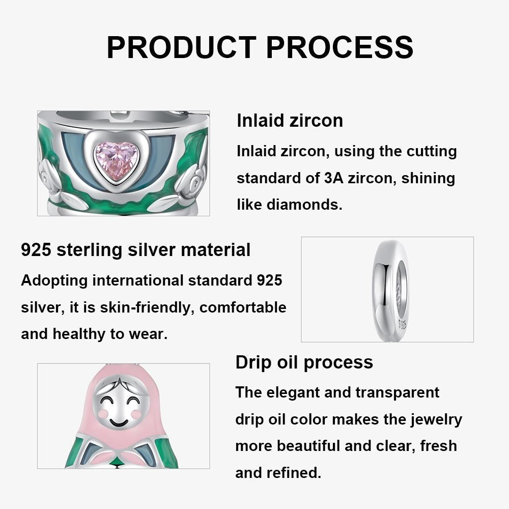 925 Sterling Silver Platinum Plated Doll Pendant With Beads 4