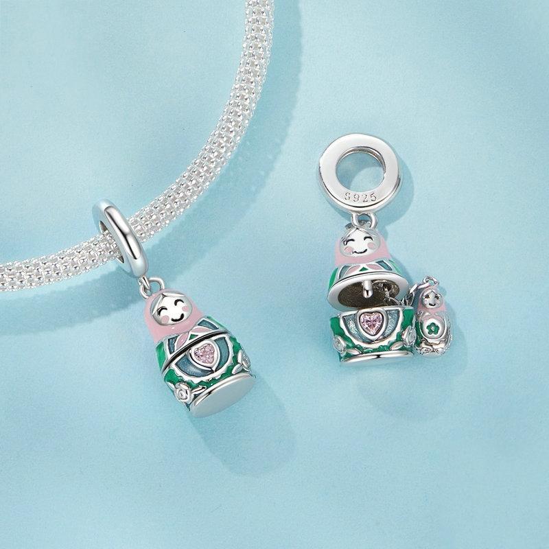 925 Sterling Silver Platinum Plated Doll Pendant With Beads 5