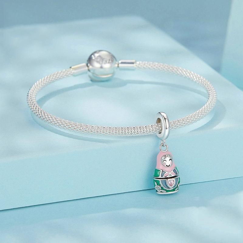 925 Sterling Silver Platinum Plated Doll Pendant With Beads 6