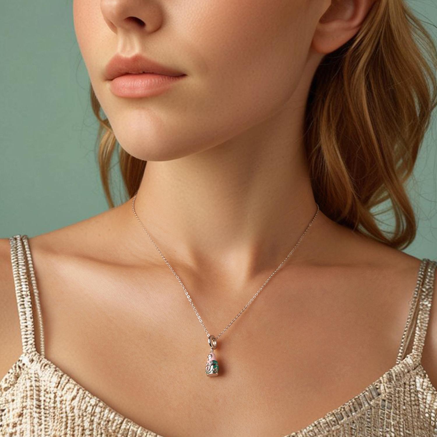925 Sterling Silver Platinum Plated Doll Pendant With Beads 8