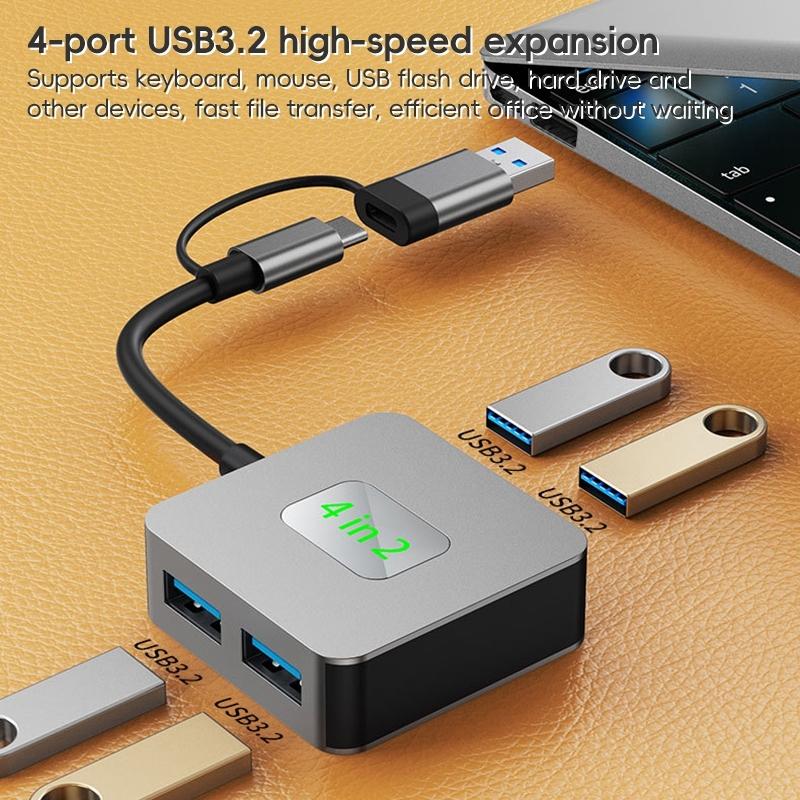 4-In-1 Usb-C To Usb 3.2 4-Port Hub Adapter Grey 6