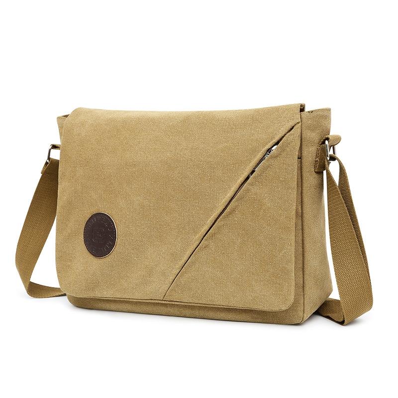 Simple Canvas Shoulder Bag For Men Casual Messenger Schoolbag - Khaki