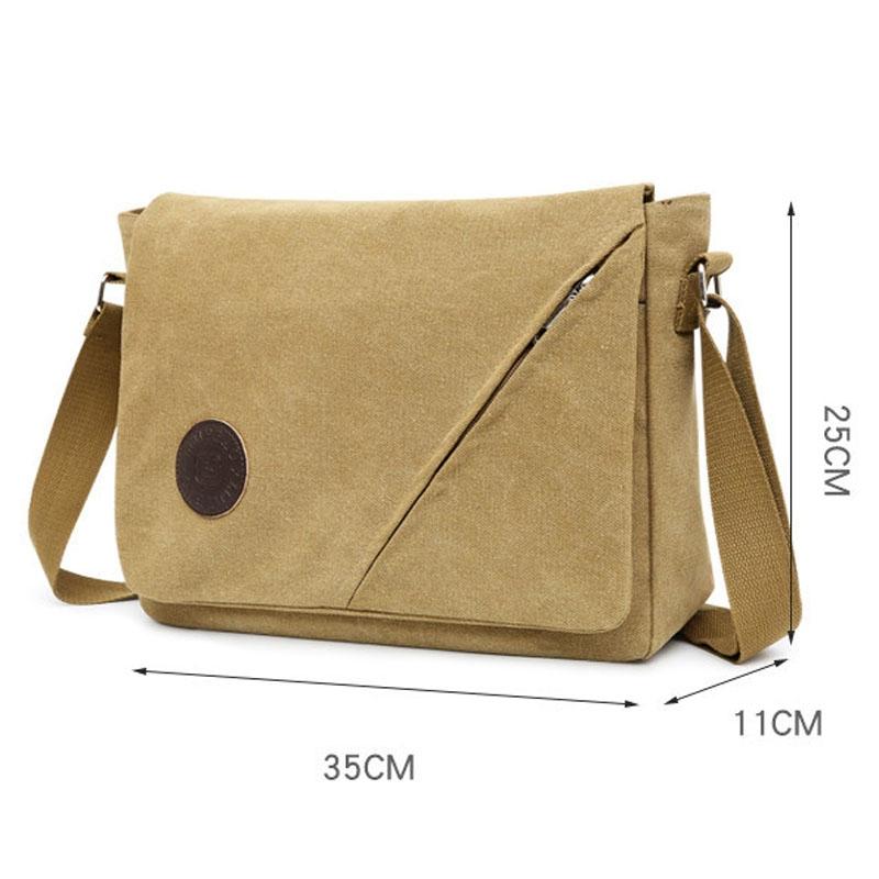 Simple Canvas Shoulder Bag For Men Casual Messenger Schoolbag - Khaki 5