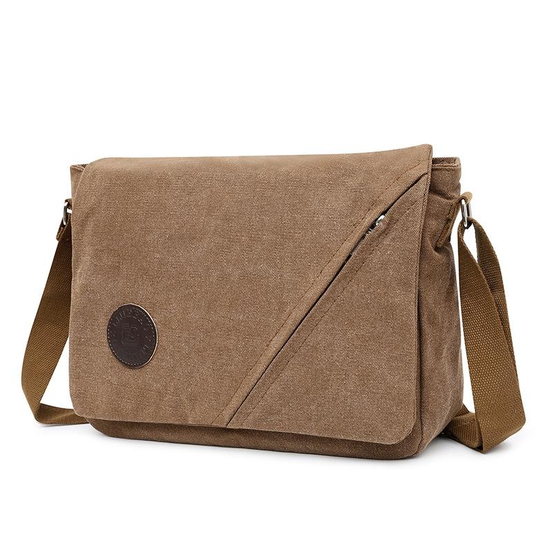 Simple Canvas Shoulder Bag For Men Casual Messenger Schoolbag - Khaki 12
