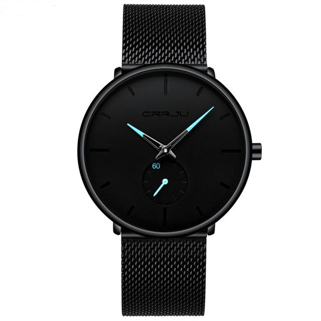 Men Waterproof Quartz Watch with Small Seconds and Mesh Band - Blue Pointer