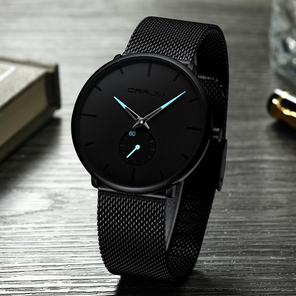 Men Waterproof Quartz Watch with Small Seconds and Mesh Band - Blue Pointer 3