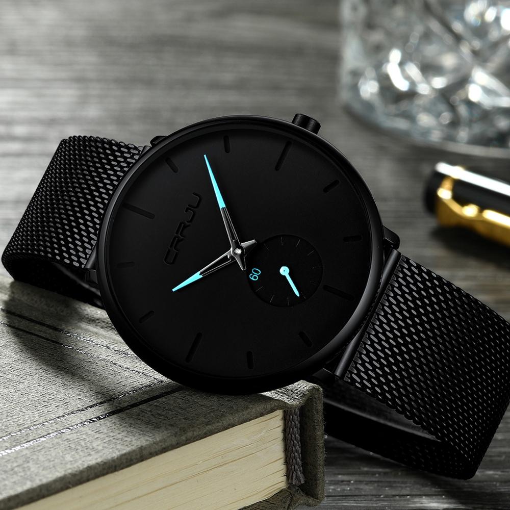 Men Waterproof Quartz Watch with Small Seconds and Mesh Band - Blue Pointer 4