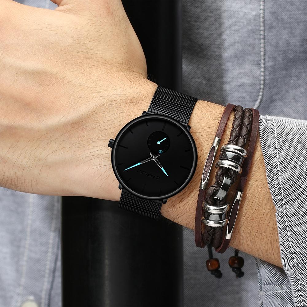 Men Waterproof Quartz Watch with Small Seconds and Mesh Band - Blue Pointer 5