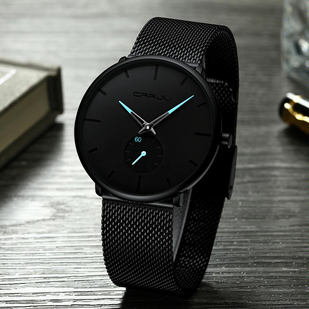 Men Waterproof Quartz Watch with Small Seconds and Mesh Band - Blue Pointer 8
