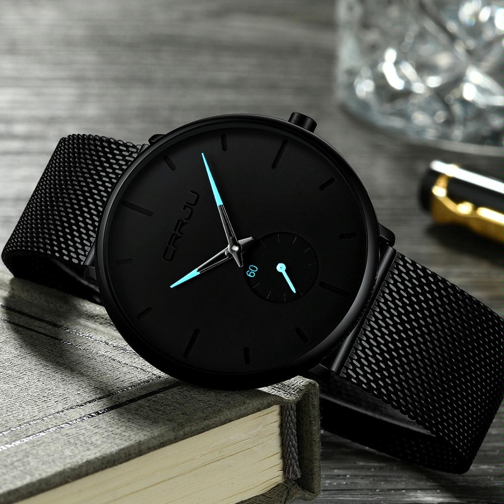 Men Waterproof Quartz Watch with Small Seconds and Mesh Band - Blue Pointer 9