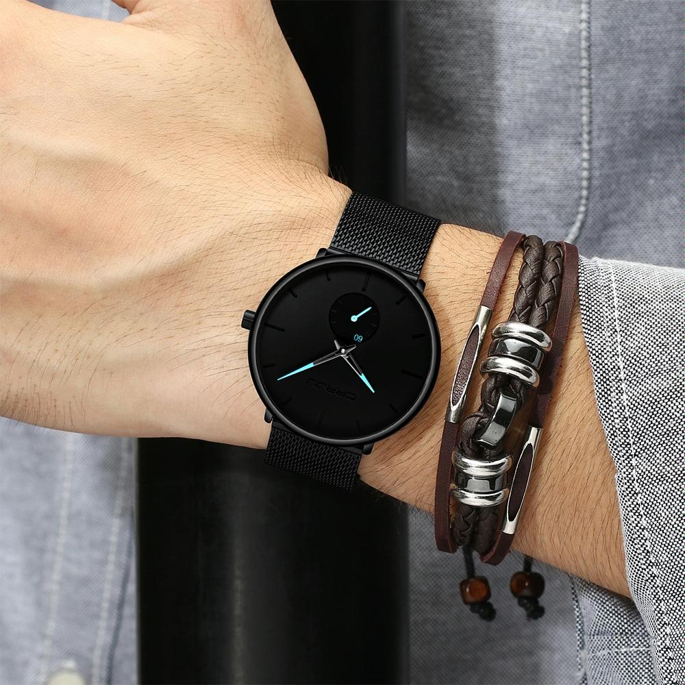 Men Waterproof Quartz Watch with Small Seconds and Mesh Band - Blue Pointer 10