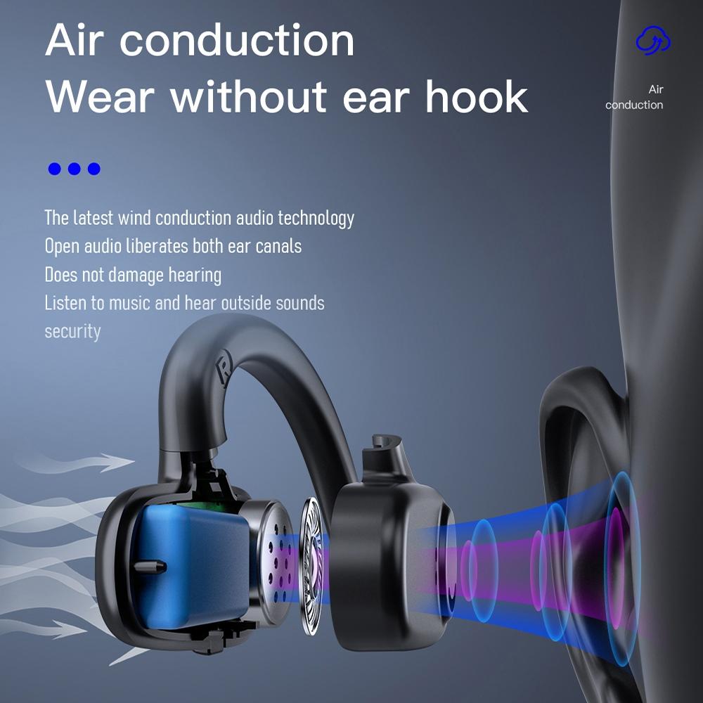 Digital Display Bluetooth Earphones - Bone Conduction Stereo - Black 6