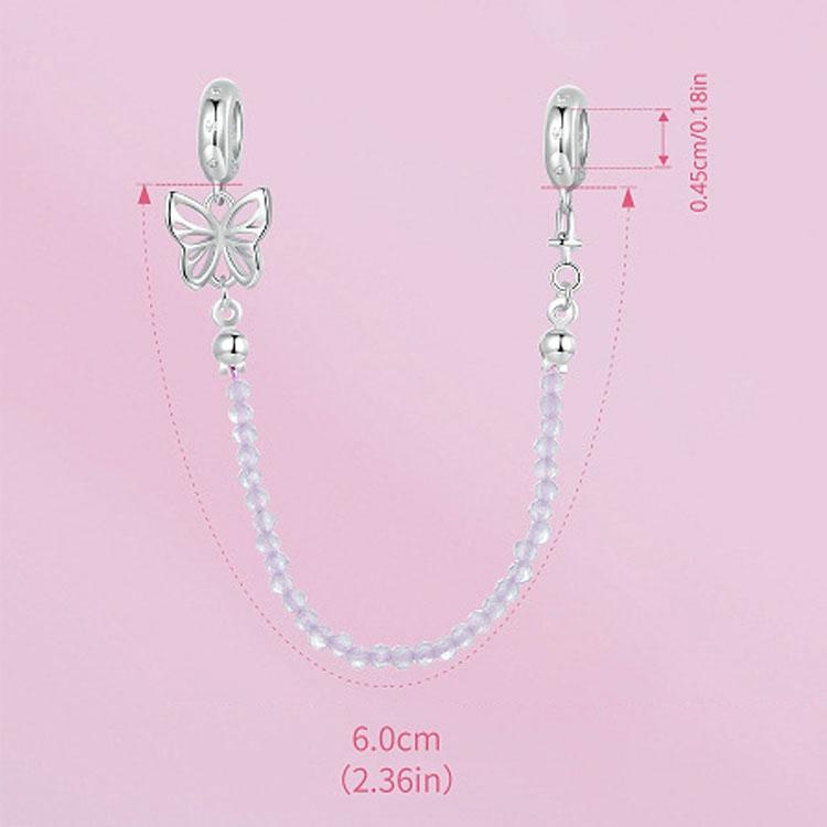 925 Sterling Silver Platinum Plated Butterfly Safety Chain Bracelet 3
