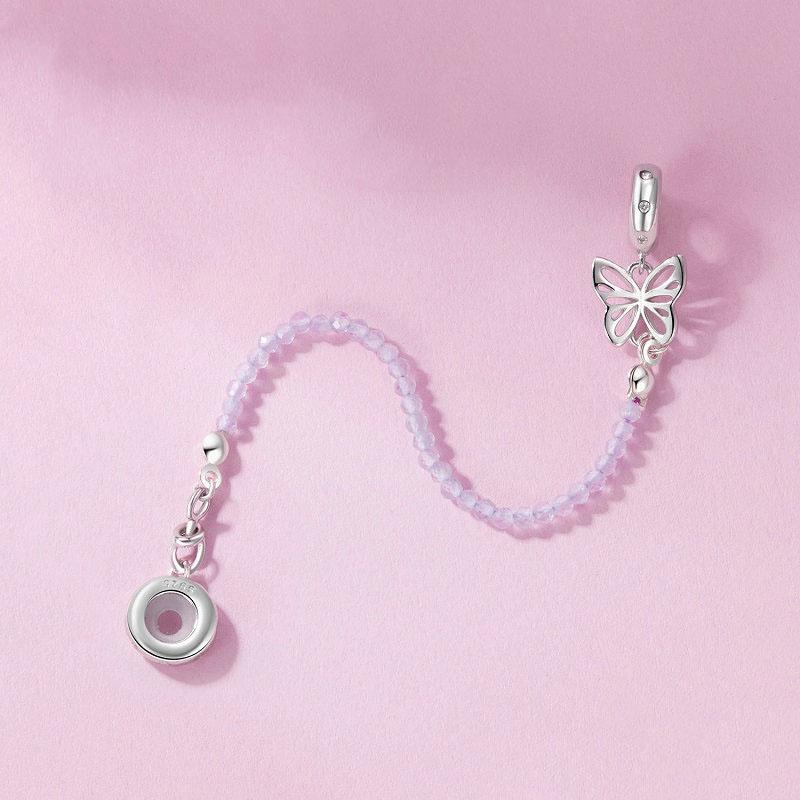 925 Sterling Silver Platinum Plated Butterfly Safety Chain Bracelet 5
