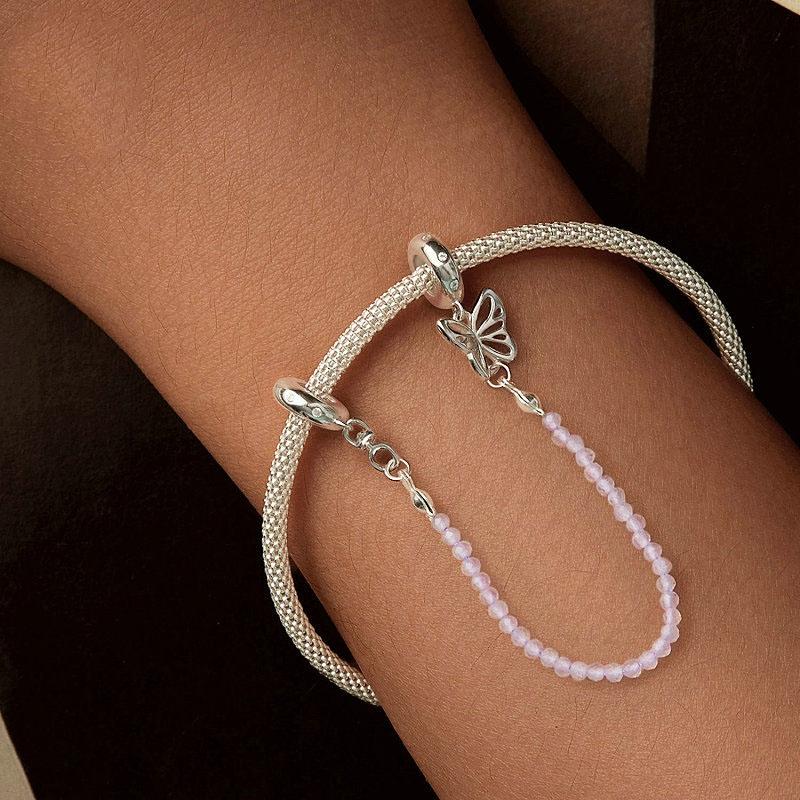 925 Sterling Silver Platinum Plated Butterfly Safety Chain Bracelet 8