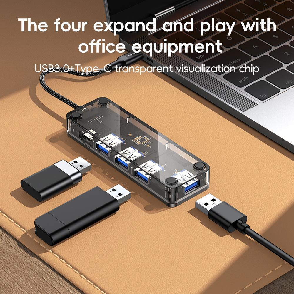 4-In-1 Type-C To Usb 3.0 Hub Adapter Grey 3