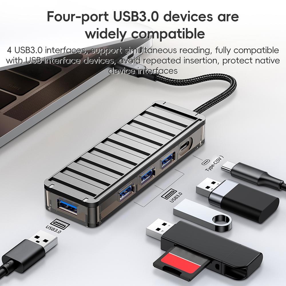 4-In-1 Type-C To Usb 3.0 Hub Adapter Grey 5