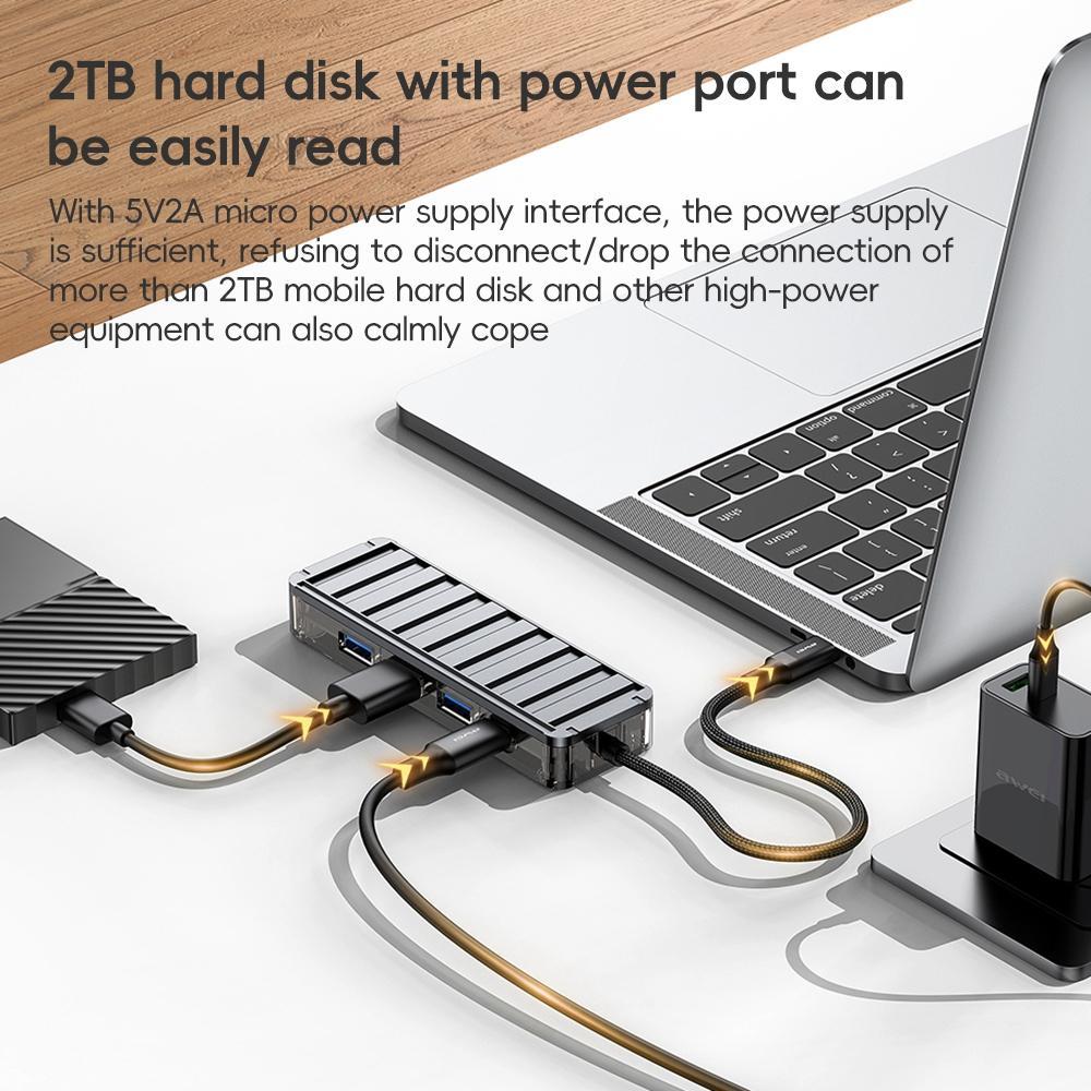 4-In-1 Type-C To Usb 3.0 Hub Adapter Grey 6